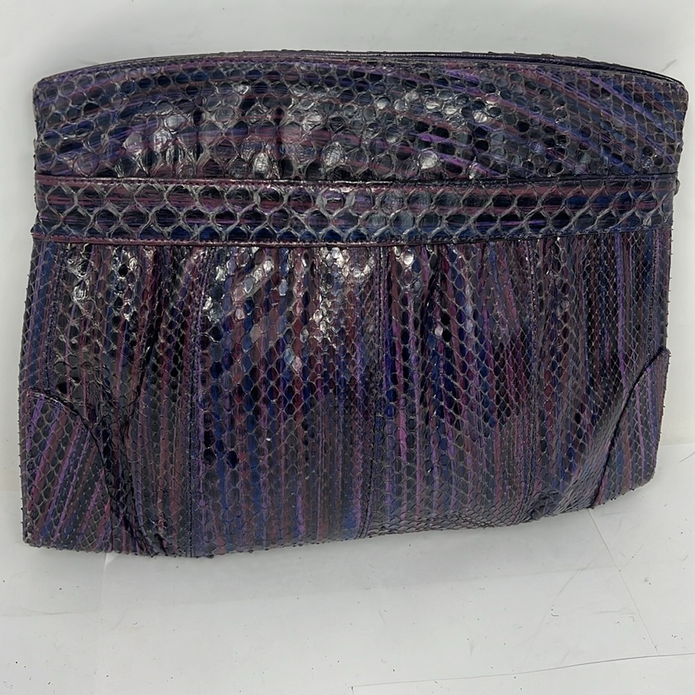 Purple Eggplant Python Snakeskin Clutch Shoulder Bag - Picture 3 of 8